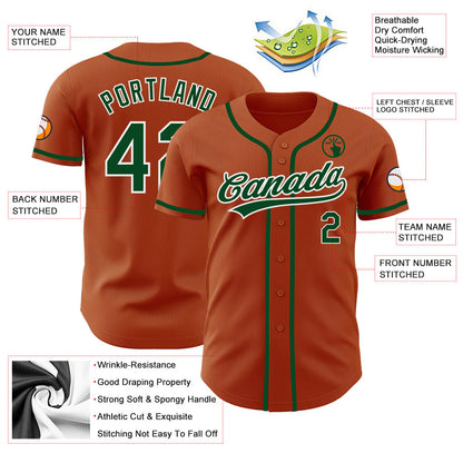 Custom Texas Orange Green-White Authentic Baseball Jersey - Sky-Custom