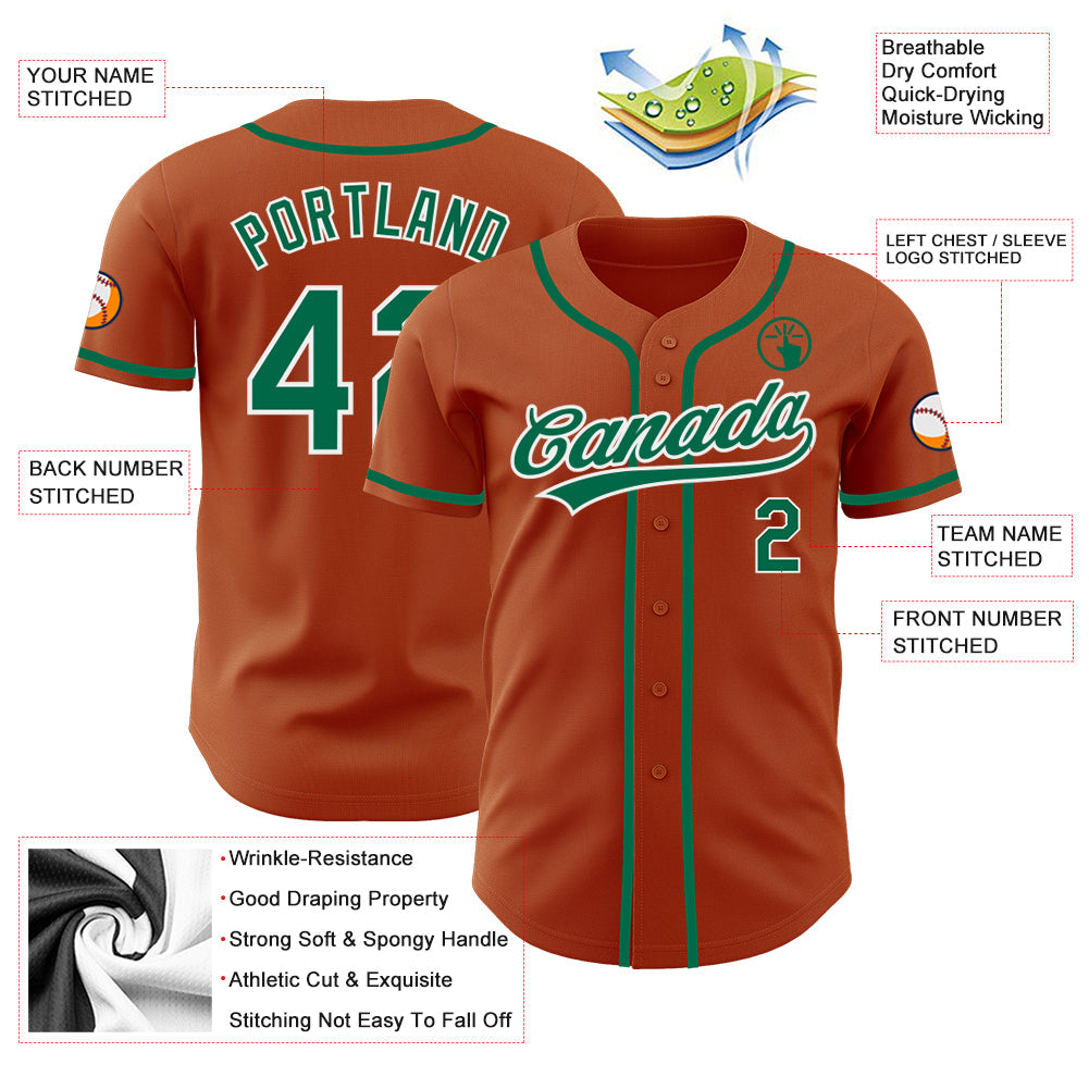 Custom Texas Orange Kelly Green-White Authentic Baseball Jersey - Sky-Custom