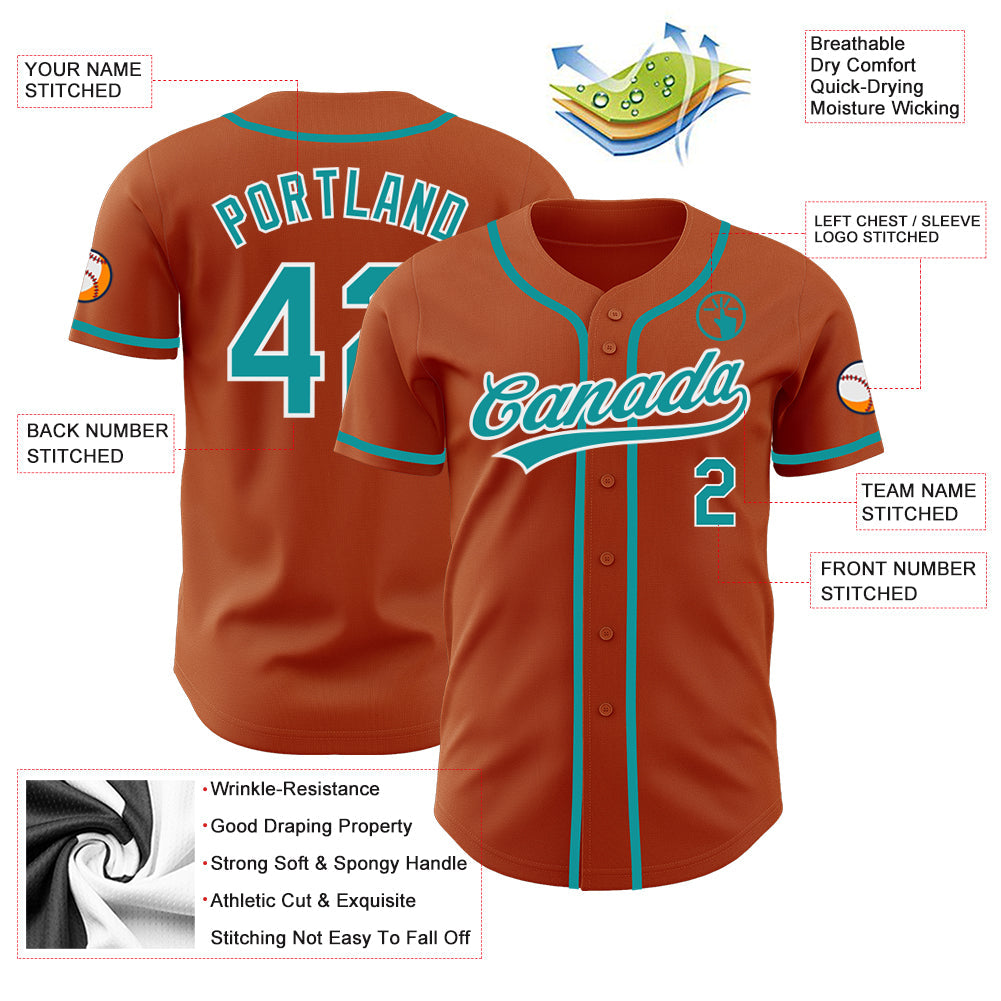 Custom Texas Orange Teal-White Authentic Baseball Jersey - Sky-Custom