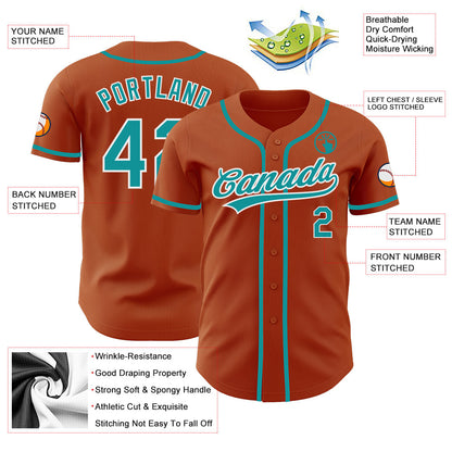 Custom Texas Orange Teal-White Authentic Baseball Jersey - Sky-Custom