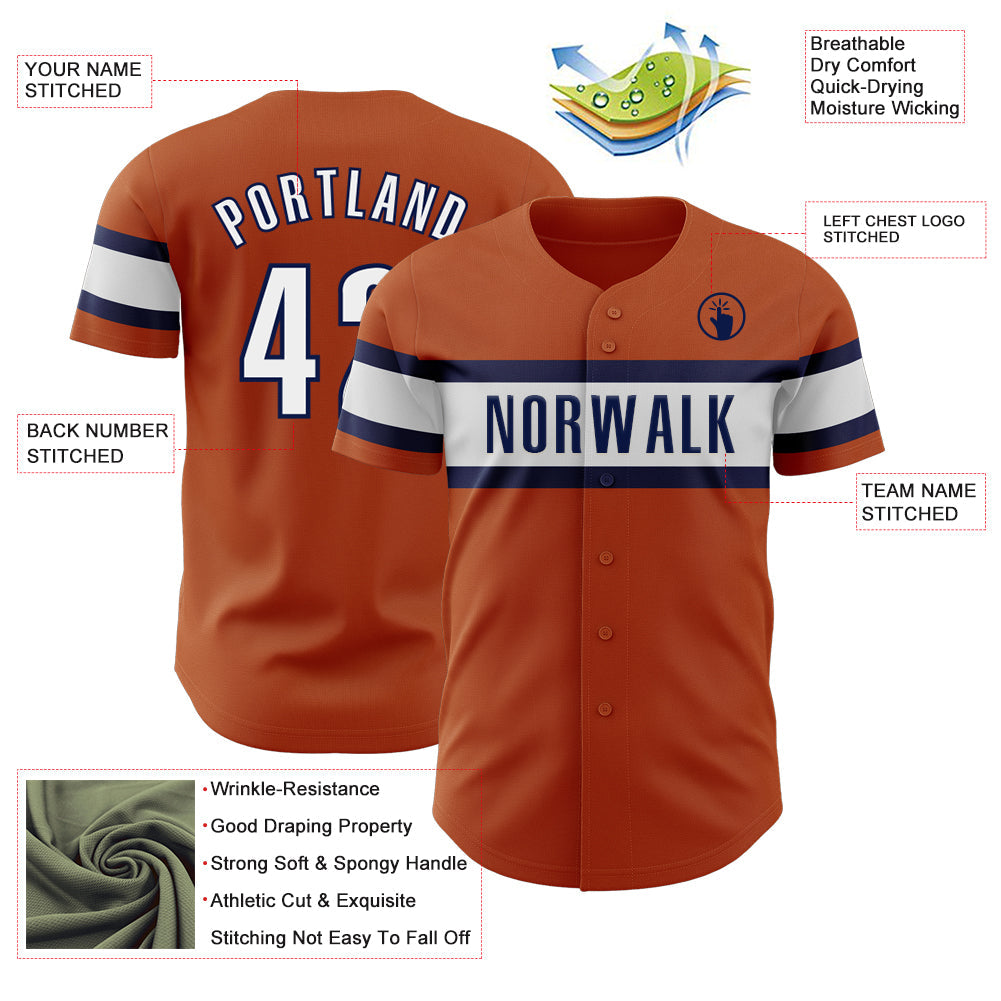 Custom Texas Orange White-Navy Authentic Baseball Jersey - Sky-Custom
