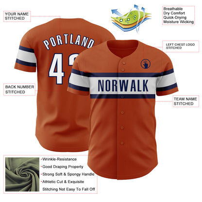 Custom Texas Orange White-Navy Authentic Baseball Jersey - Sky-Custom