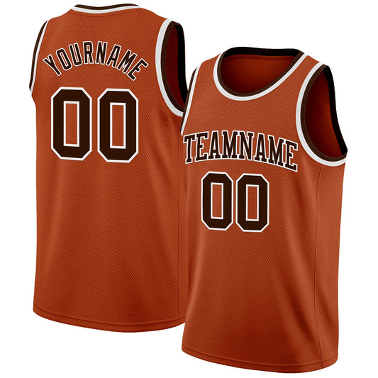 Custom Texas Orange Brown-White Authentic Basketball Jersey - Sky-Custom