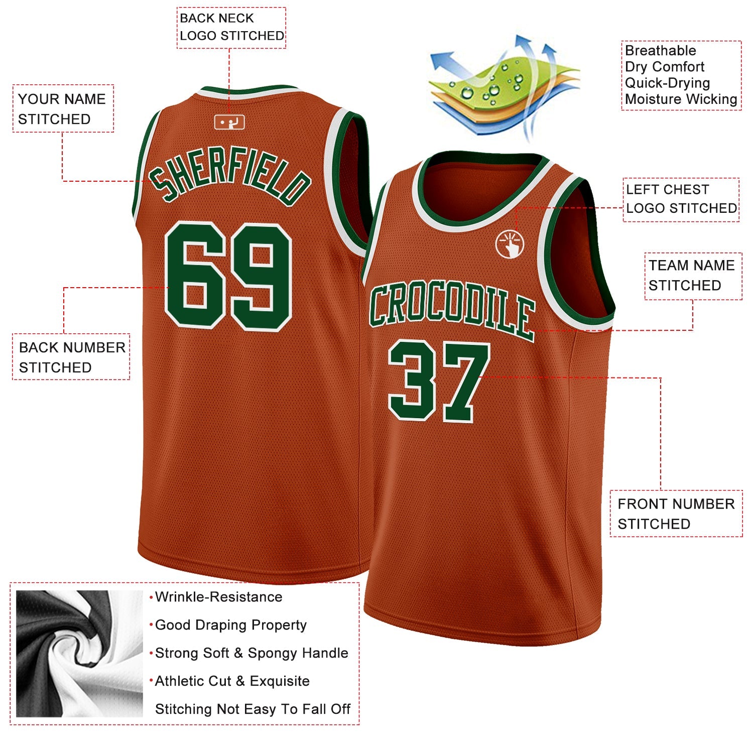 Custom Texas Orange Green-White Authentic Basketball Jersey - Sky-Custom