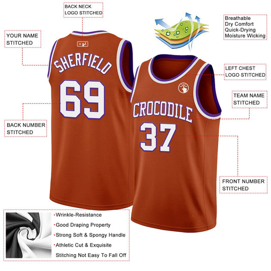 Custom Texas Orange White-Purple Authentic Basketball Jersey - Sky-Custom