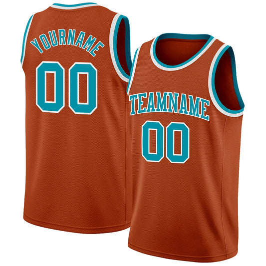 Custom Texas Orange Teal-White Authentic Basketball Jersey - Sky-Custom
