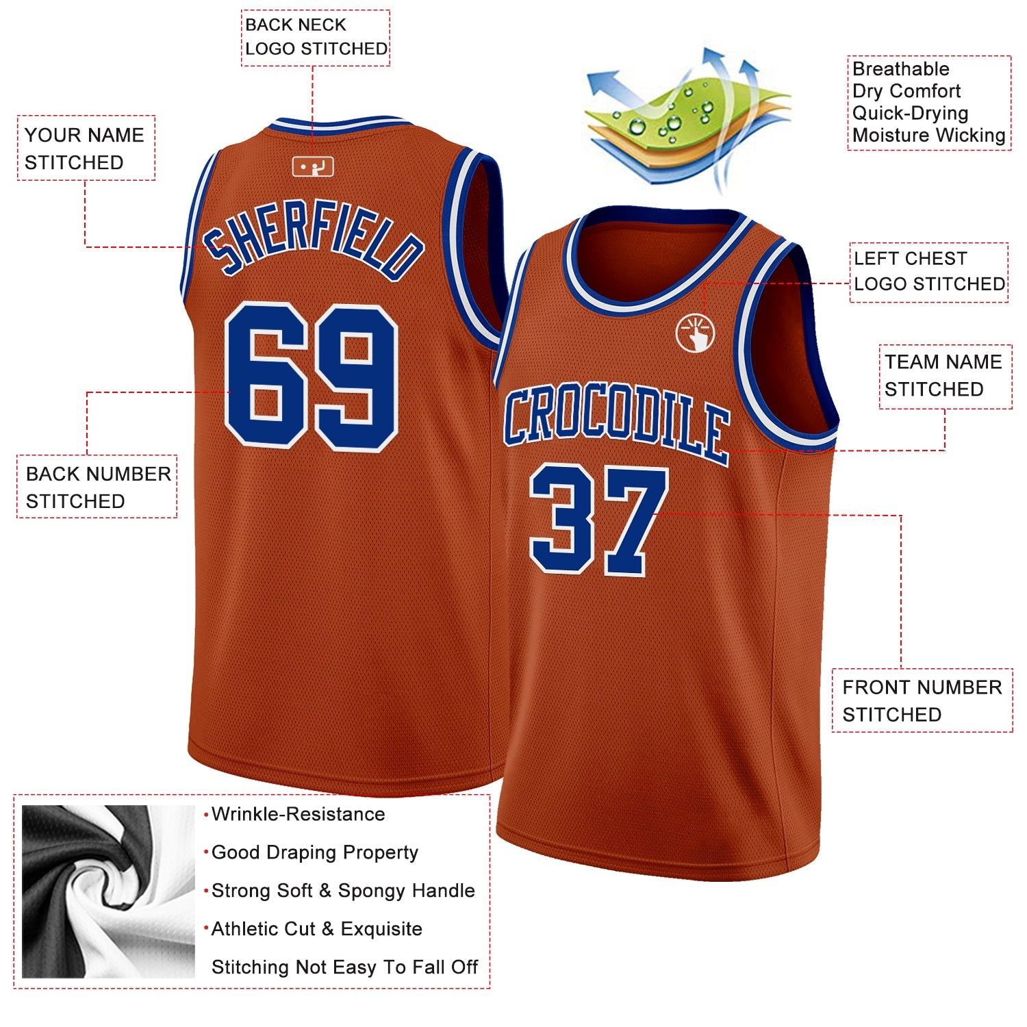 Custom Texas Orange Royal-White Authentic Basketball Jersey - Sky-Custom