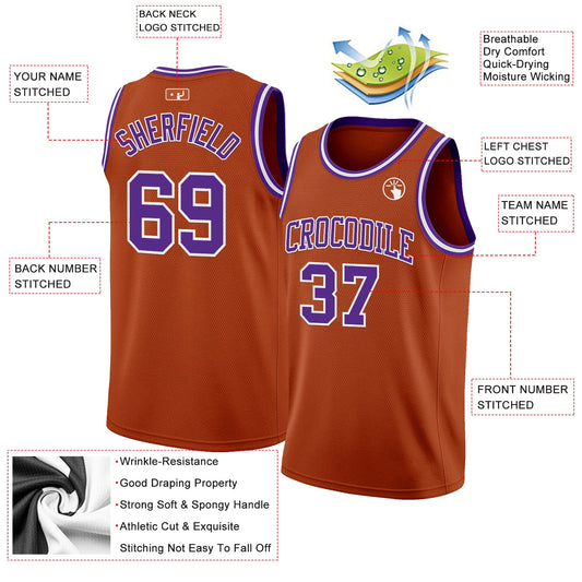 Custom Texas Orange Purple-White Authentic Basketball Jersey - Sky-Custom