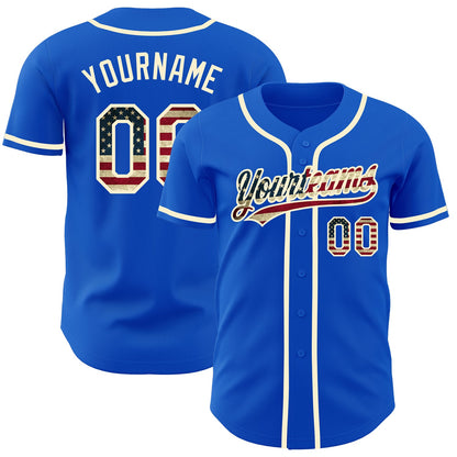 Custom Thunder Blue Vintage USA Flag-Cream Authentic Baseball Jersey - Sky-Custom