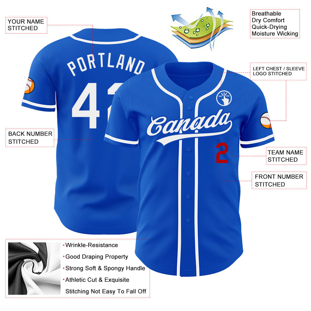 Custom Thunder Blue White-Red Authentic Baseball Jersey - Sky-Custom