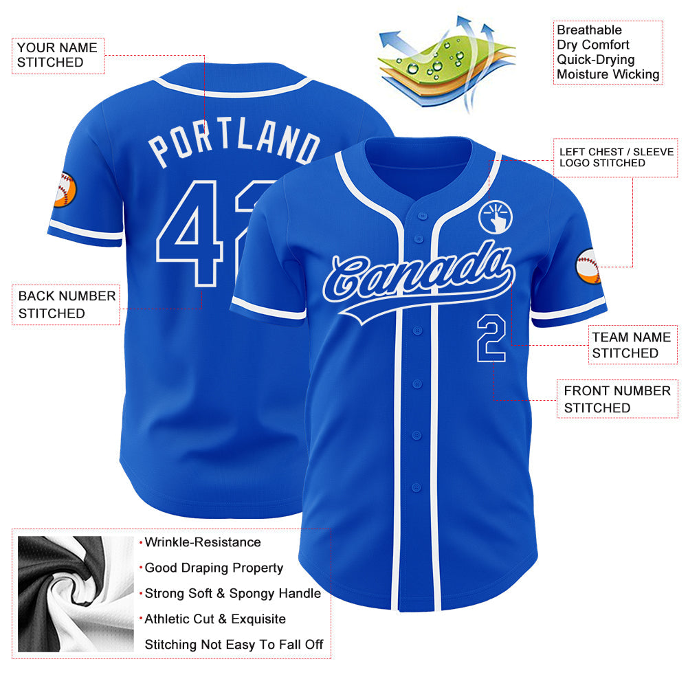 Custom Thunder Blue White Authentic Baseball Jersey - Sky-Custom
