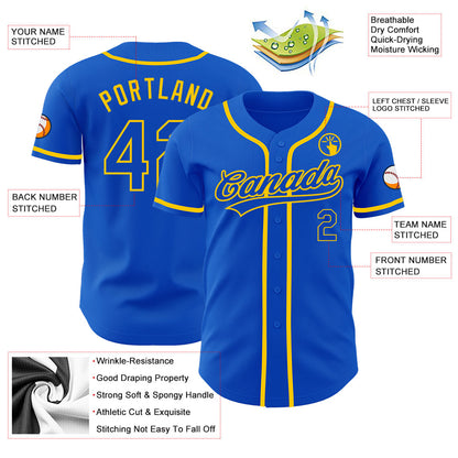 Custom Thunder Blue Yellow Authentic Baseball Jersey - Sky-Custom