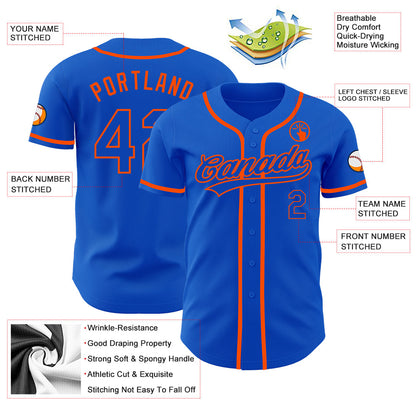 Custom Thunder Blue Orange Authentic Baseball Jersey - Sky-Custom