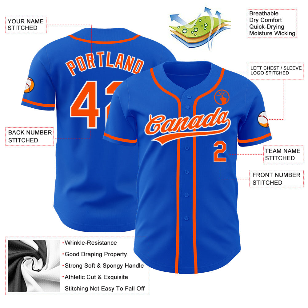 Custom Thunder Blue Orange-White Authentic Baseball Jersey - Sky-Custom