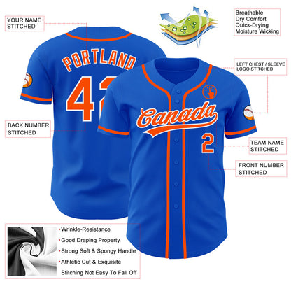 Custom Thunder Blue Orange-White Authentic Baseball Jersey - Sky-Custom