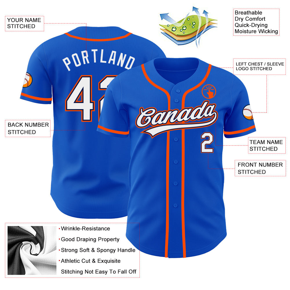Custom Thunder Blue White Navy-Orange Authentic Baseball Jersey - Sky-Custom