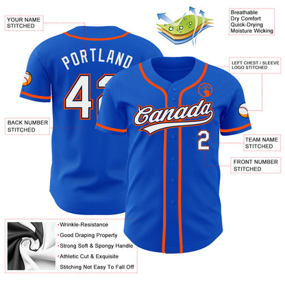 Custom Thunder Blue White Navy-Orange Authentic Baseball Jersey - Sky-Custom