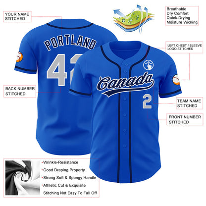 Custom Thunder Blue Gray-Navy Authentic Baseball Jersey - Sky-Custom