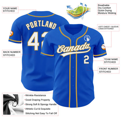 Custom Thunder Blue White-Old Gold Authentic Baseball Jersey - Sky-Custom