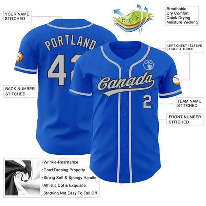 Custom Thunder Blue Gray-Black Authentic Baseball Jersey - Sky-Custom