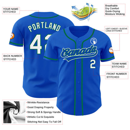 Custom Thunder Blue White-Kelly Green Authentic Baseball Jersey - Sky-Custom