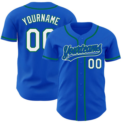 Custom Thunder Blue White-Kelly Green Authentic Baseball Jersey - Sky-Custom
