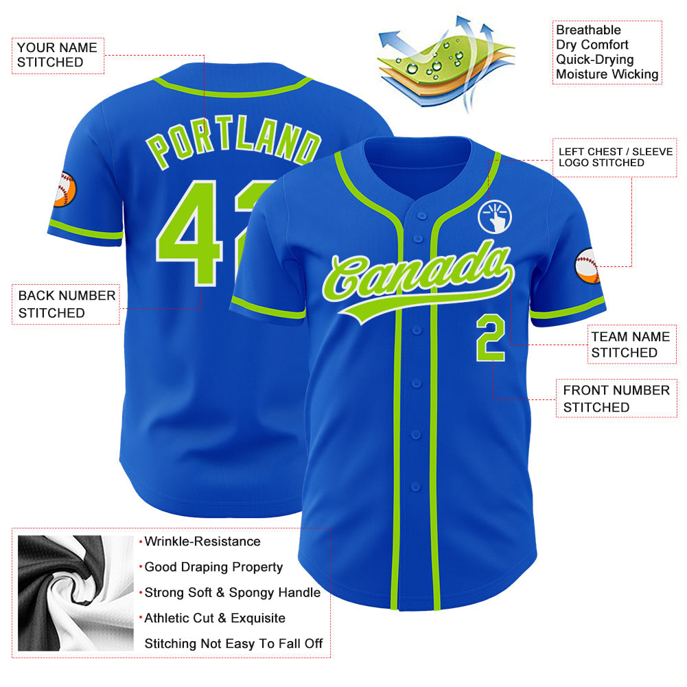Custom Thunder Blue Neon Green-White Authentic Baseball Jersey - Sky-Custom