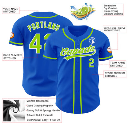 Custom Thunder Blue Neon Green-White Authentic Baseball Jersey - Sky-Custom