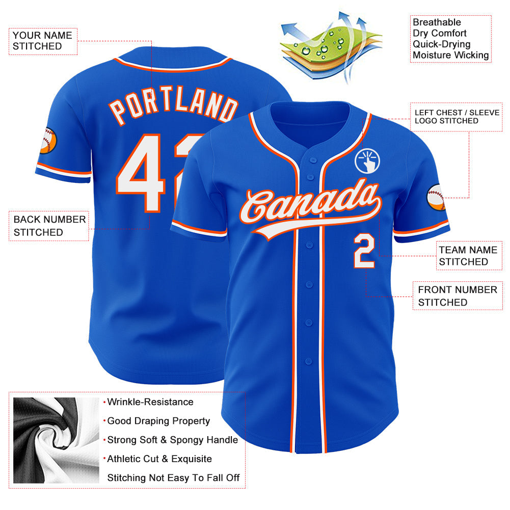 Custom Thunder Blue White-Orange Authentic Baseball Jersey - Sky-Custom