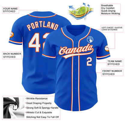 Custom Thunder Blue White-Orange Authentic Baseball Jersey - Sky-Custom