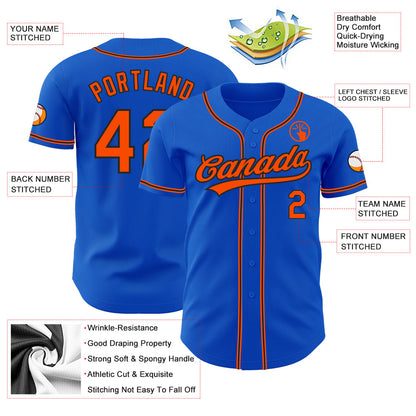Custom Thunder Blue Orange-Black Authentic Baseball Jersey - Sky-Custom