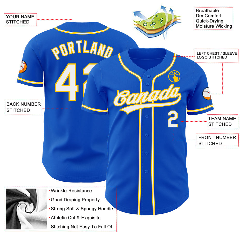 Custom Thunder Blue White-Yellow Authentic Baseball Jersey - Sky-Custom