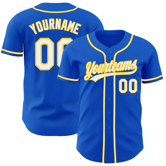 Custom Thunder Blue White-Yellow Authentic Baseball Jersey - Sky-Custom