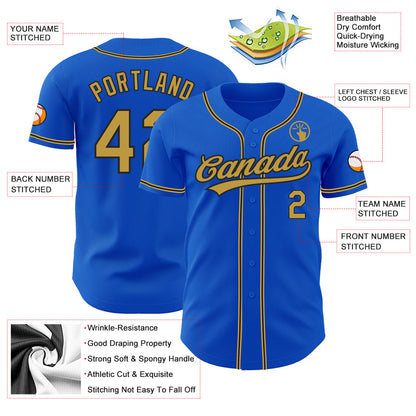 Custom Thunder Blue Old Gold-Black Authentic Baseball Jersey - Sky-Custom