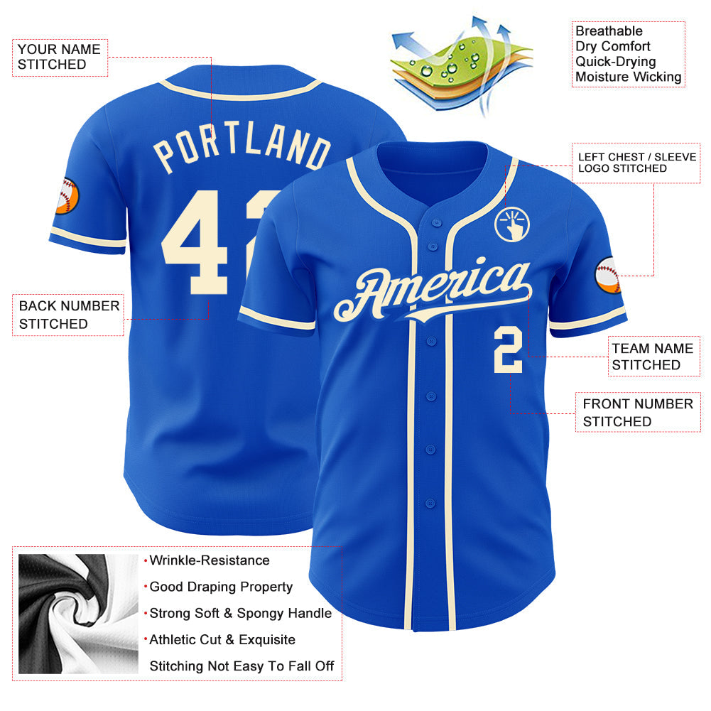 Custom Thunder Blue Cream Authentic Baseball Jersey - Sky-Custom