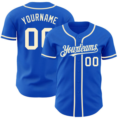 Custom Thunder Blue Cream Authentic Baseball Jersey - Sky-Custom