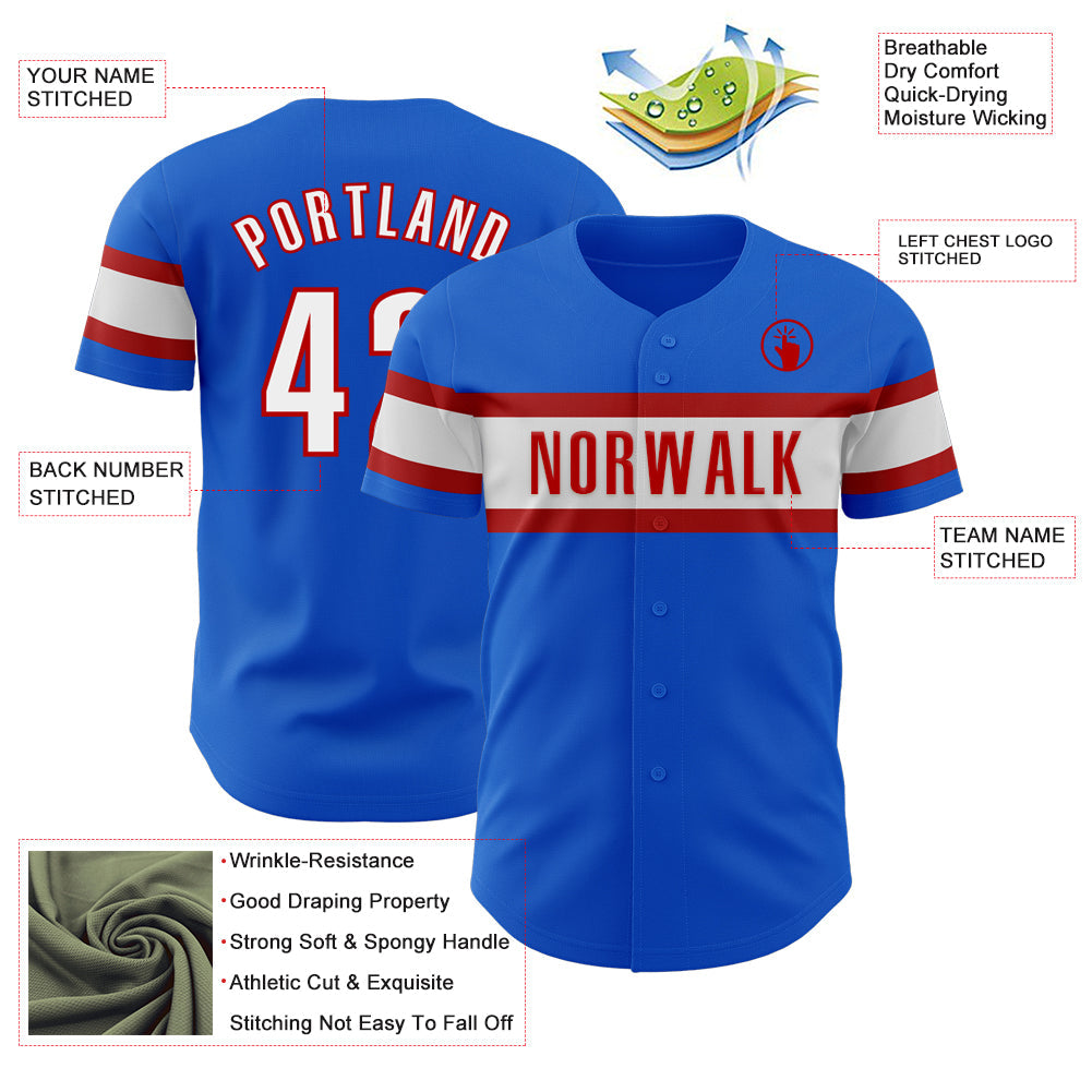 Custom Thunder Blue White-Red Authentic Baseball Jersey - Sky-Custom