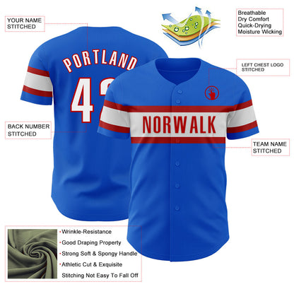Custom Thunder Blue White-Red Authentic Baseball Jersey - Sky-Custom