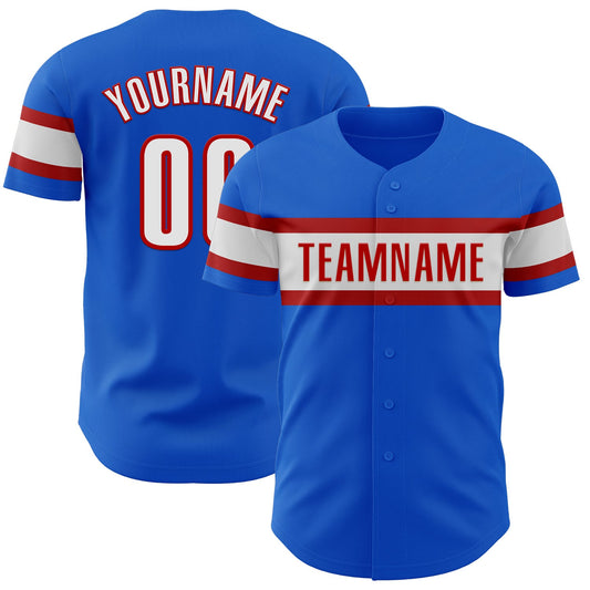 Custom Thunder Blue White-Red Authentic Baseball Jersey - Sky-Custom