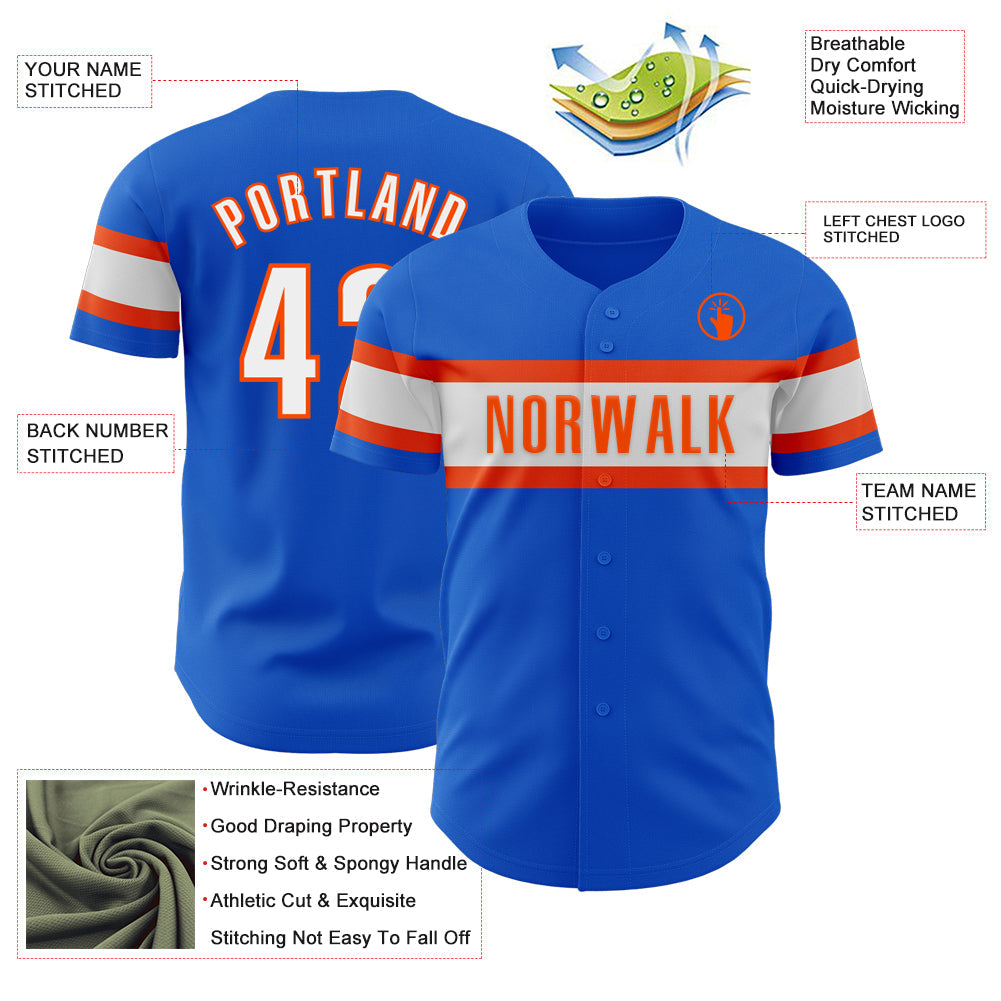 Custom Thunder Blue White-Orange Authentic Baseball Jersey - Sky-Custom