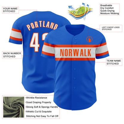 Custom Thunder Blue White-Orange Authentic Baseball Jersey - Sky-Custom