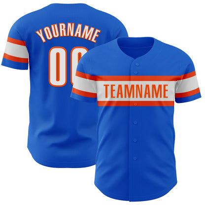 Custom Thunder Blue White-Orange Authentic Baseball Jersey - Sky-Custom