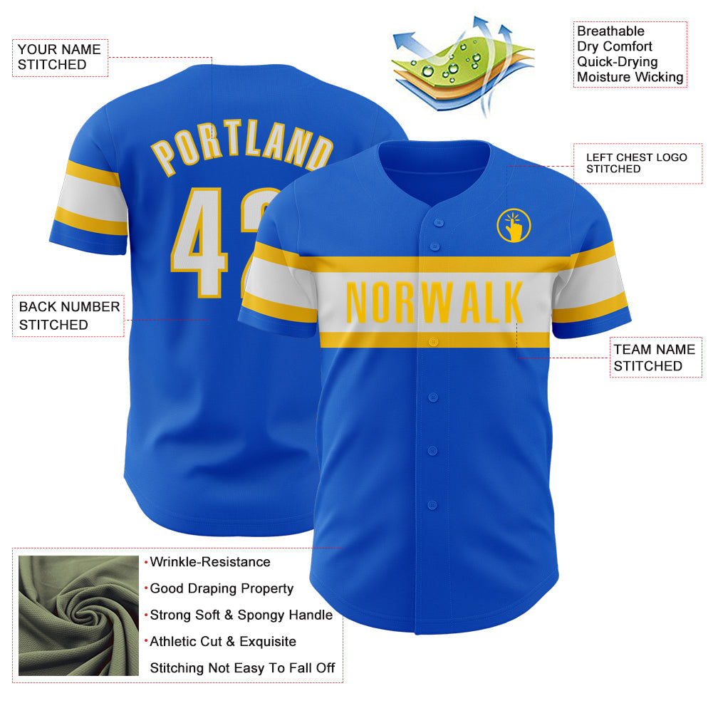 Custom Thunder Blue White-Yellow Authentic Baseball Jersey - Sky-Custom