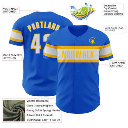 Custom Thunder Blue White-Yellow Authentic Baseball Jersey - Sky-Custom