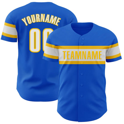 Custom Thunder Blue White-Yellow Authentic Baseball Jersey - Sky-Custom