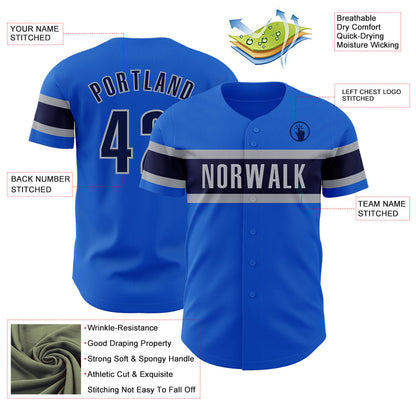 Custom Thunder Blue Navy-Gray Authentic Baseball Jersey - Sky-Custom