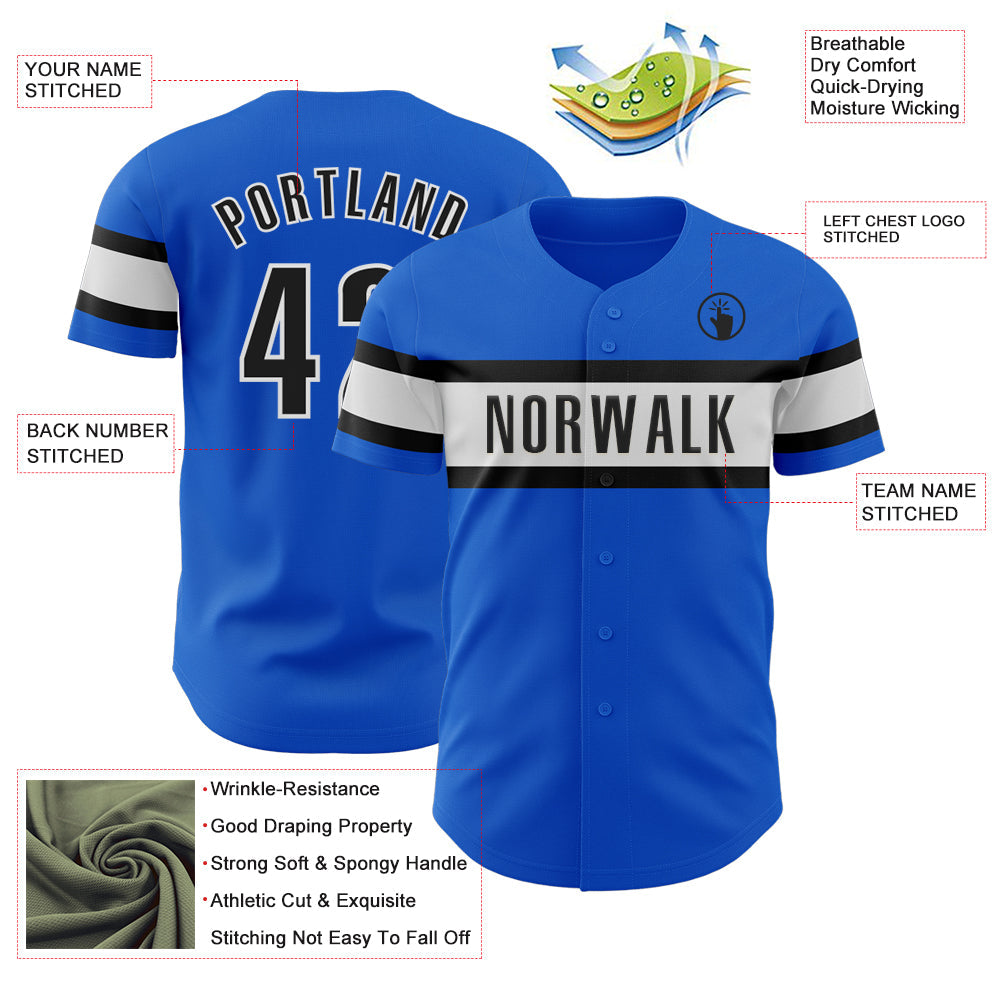 Custom Thunder Blue Black-White Authentic Baseball Jersey - Sky-Custom