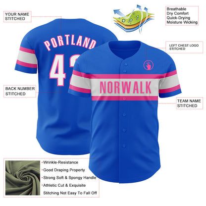 Custom Thunder Blue White-Pink Authentic Baseball Jersey - Sky-Custom