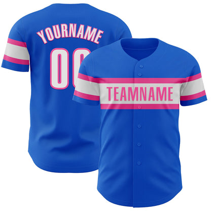 Custom Thunder Blue White-Pink Authentic Baseball Jersey - Sky-Custom