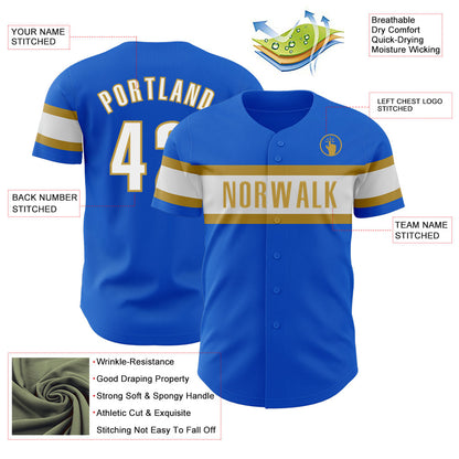 Custom Thunder Blue White-Old Gold Authentic Baseball Jersey - Sky-Custom